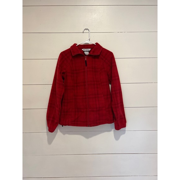 Women's Columbia Sportswear Full Zip‎ Jacket Red Plaid Fuzzy SZ M - Picture 1 of 7